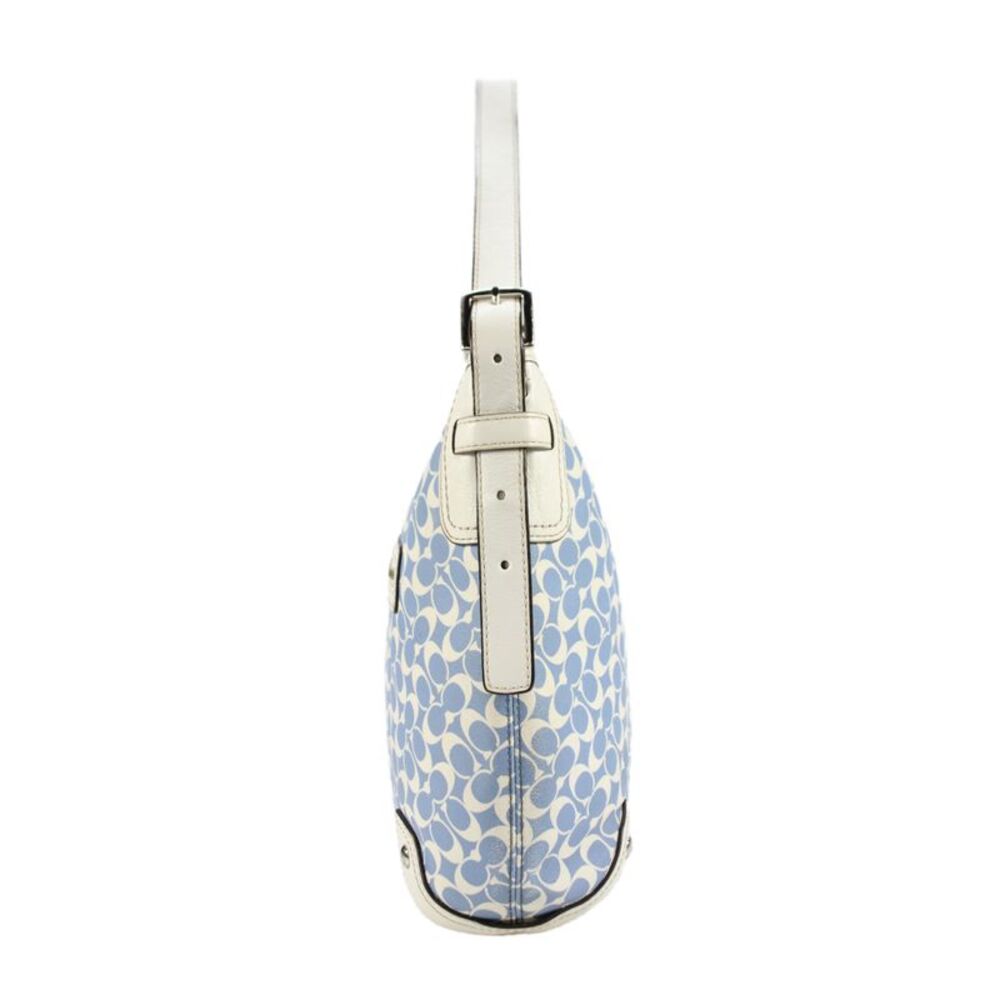 Coach Womens Coated Canvas Monogram Zip Medium Hobo Handbag Blue White - Picture 4 of 11